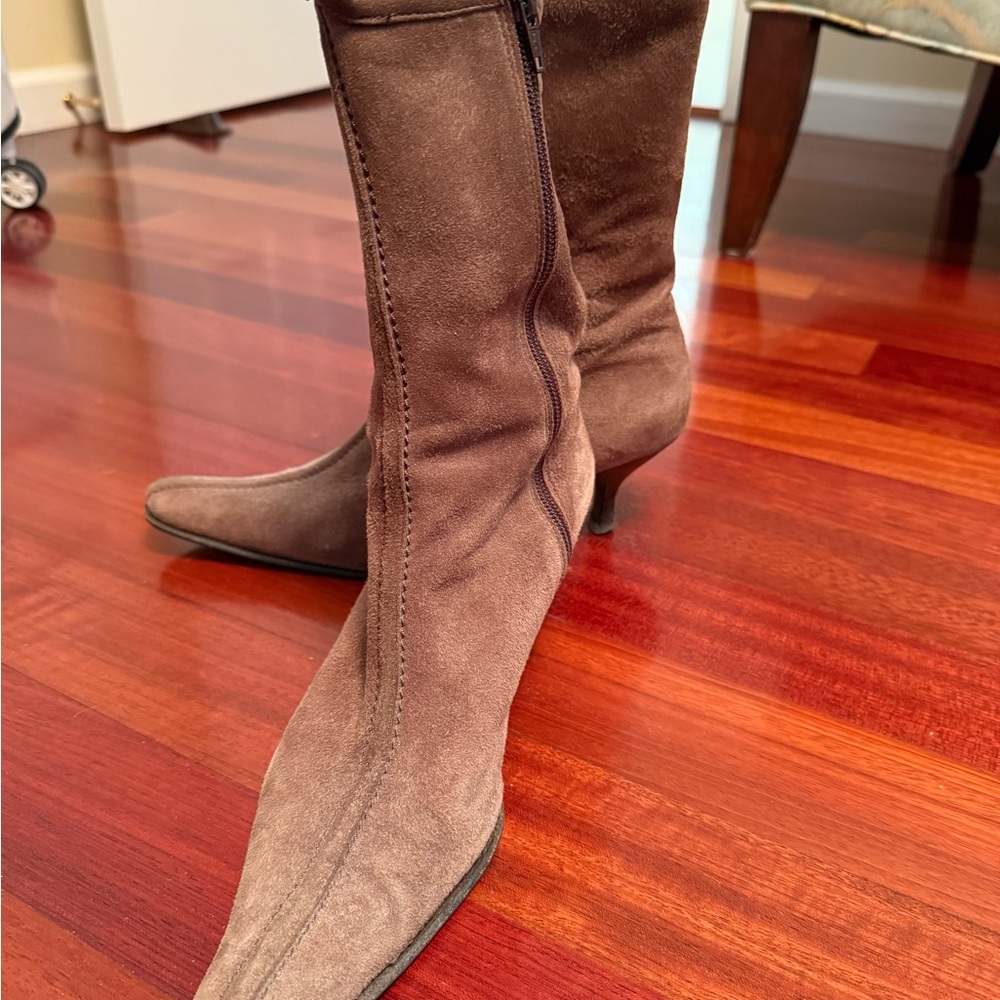 Taupe Brown Suede Mid-Calf Boots